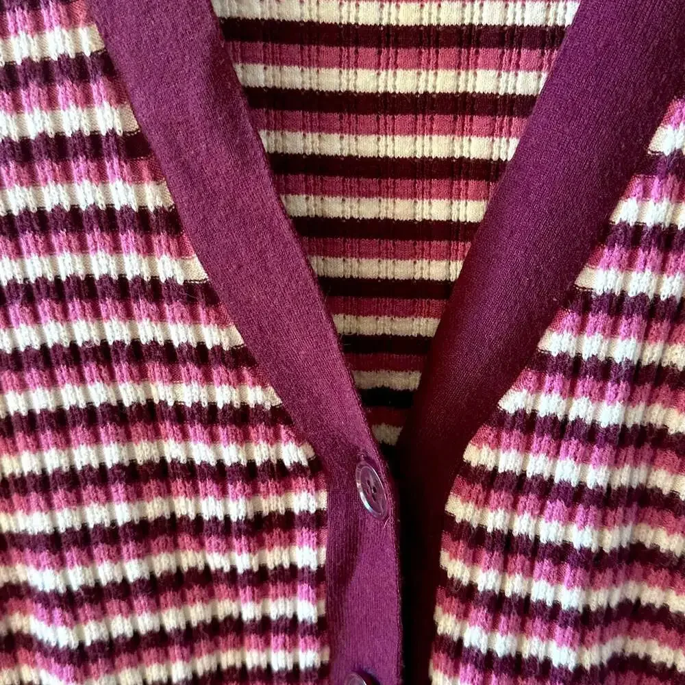 Lane Bryant Ribbed Striped V-Neck Button-Front Cardigan Sweater